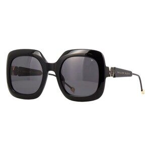 A0917Z New PHILIPP PLEIN Queen Black Square SPP065S 0700 Sunglasses Women